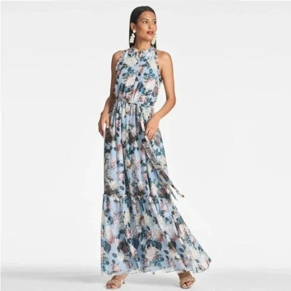 NWT SACHIN + BABI Dress Blair Ice Blue Garden Casual Floral Maxi - Picture 2 of 11